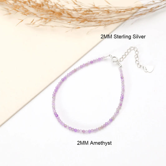 Natural Stone Beads  Bracelet on Hand Chain Luxury Jewelry 2MM with 925 Sterling Silver Bangle /Anklet for Women Gift Wholesale