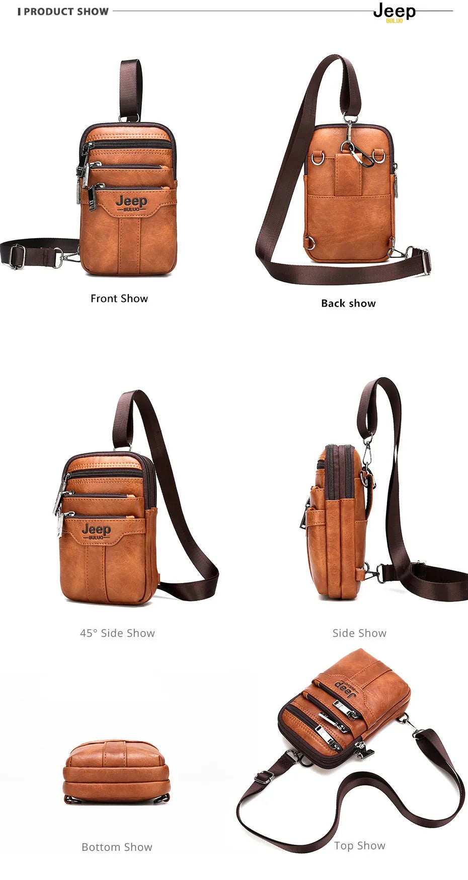 JEEP BULUO Men Shoulder Messenger Bags Small Multi-function Sling Chest Bag Legs Waist Bag For Man New Fashion Casual Crossbody