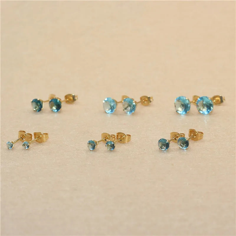 3mm AAA Round Colorful Zircons White Stud Earrings With Stianless Steel Needle Brief Jewelry 20 Colors For Choose No Allergy