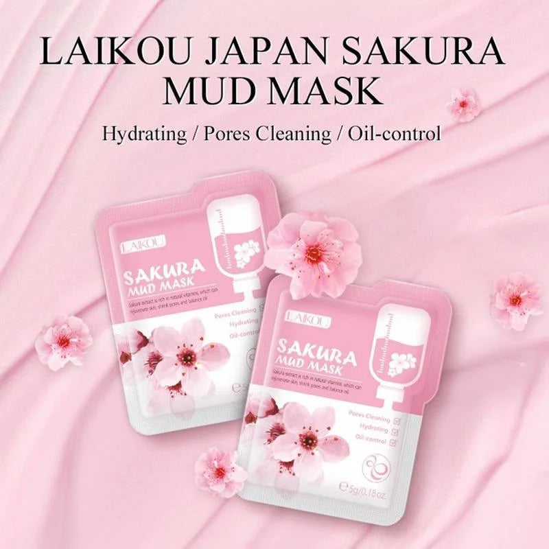 7pcs Japan Sakura Mud Face Mask Deep Cleansing Remove Blackheads Oil-Control Clay Mask Moisturizing Packs Facial Skin Care