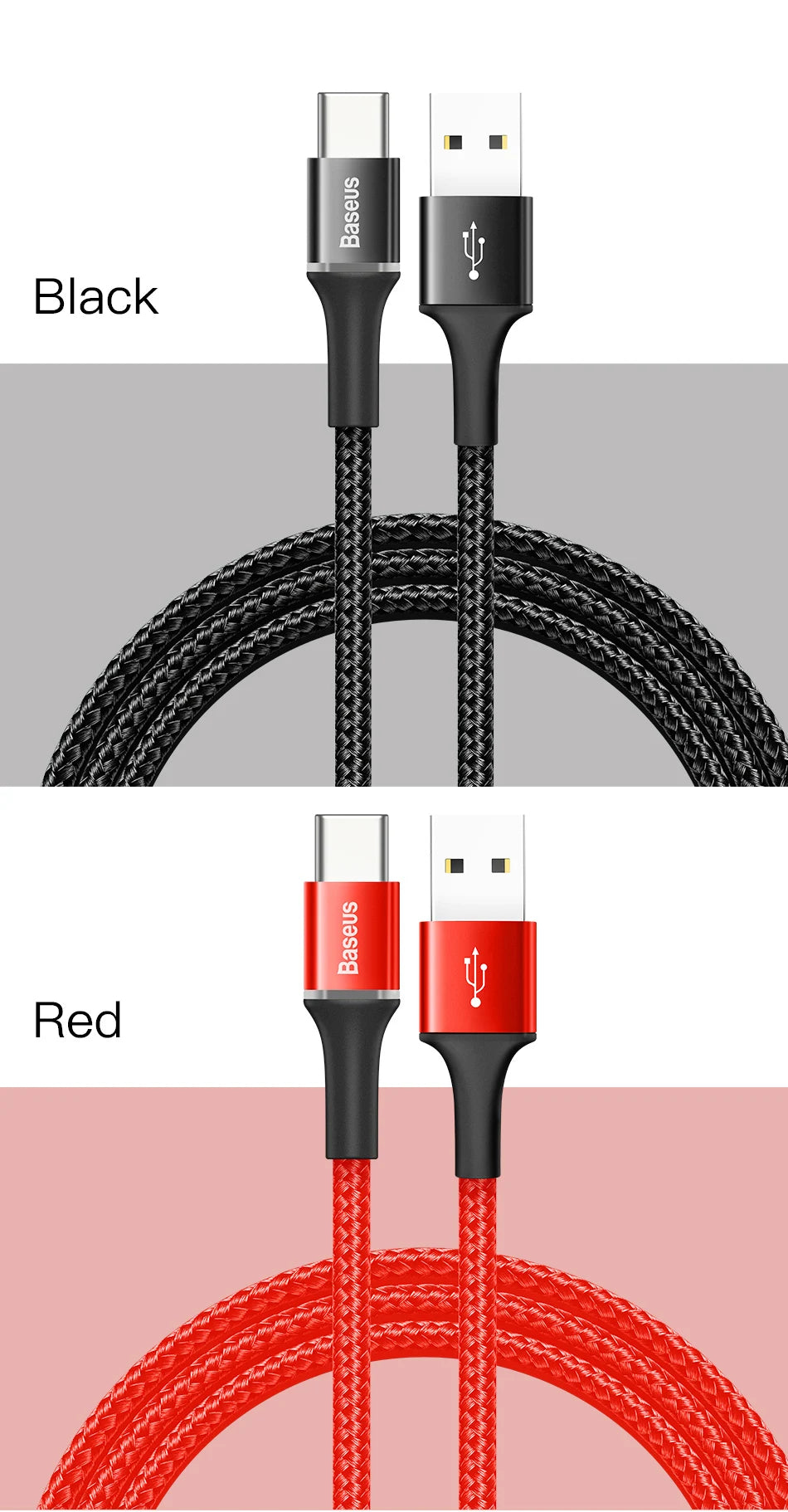 Baseus 3A USB Type C Cable For Xiaomi Poco x3 Samsung Galaxy S20 S10 For huawei type-C Mobile Phone USB C Fast Charging Cable