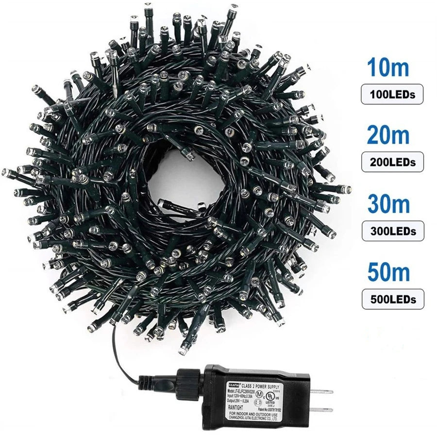 سلسلة أضواء خيالية مقاومة للماء 8 أوضاع 10 متر 20 متر 30 متر 50 متر حديقة خارجية داخلية لتزيين حفلات الزفاف والكريسماس