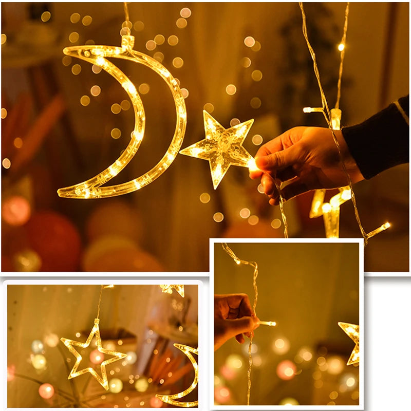 LED Star Lamp Curtain Garland Fairy String Lights Christmas Decoration Outdoor For Holiday Wedding Party 2023 New Year Decor