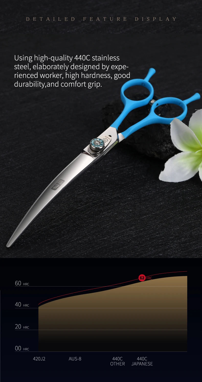 Fenice 7.0 7.5 8.0 Inch Professional Black Grooming Scissors Curved Shear for Teddy/Pomeranian Dogs Pet Grooming Tools JP 440C