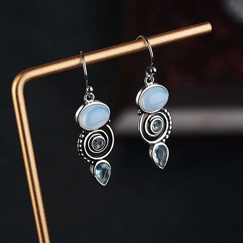 JoiasHome Vintage 925 Sterling Silver Drop Earrings For Women With Round Topaz  Gemstoes Charm Femal Wedding Party Gift