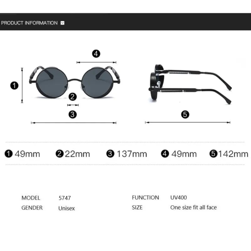 Metal Steampunk Sunglasses Men Women Fashion Round Glasses Brand Designer Vintage Sun Glasses High Quality Oculos de sol 2021