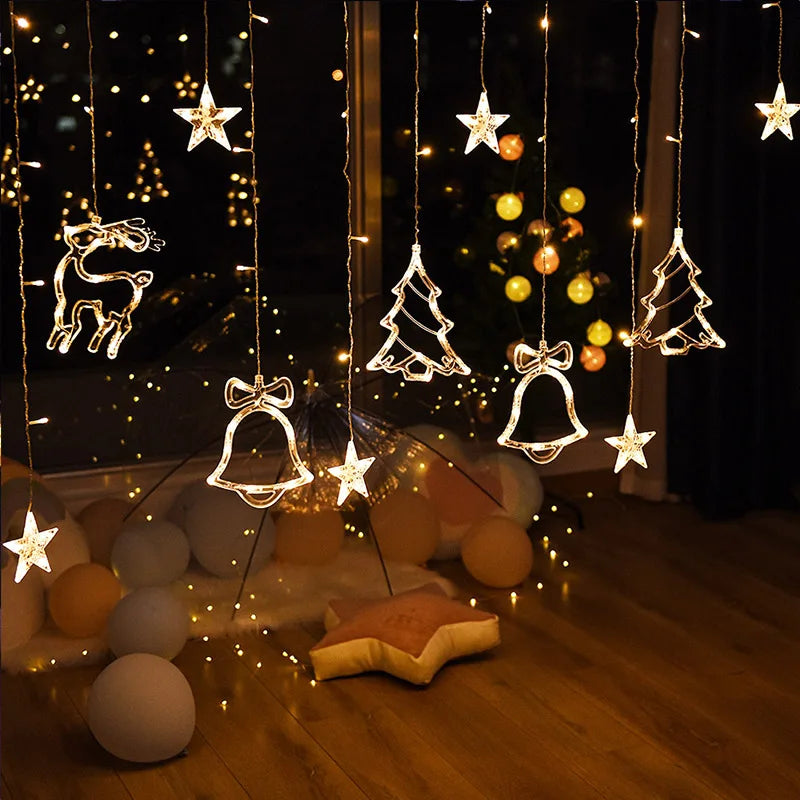 LED Star Lamp Curtain Garland Fairy String Lights Christmas Decoration Outdoor For Holiday Wedding Party 2023 New Year Decor