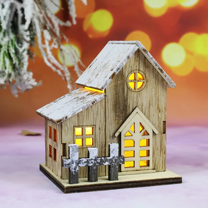 Christmas LED Light Wooden House Luminous Cabin Merry Christmas Decorations for Home DIY Xmas Tree Ornaments Kids Gift New Year