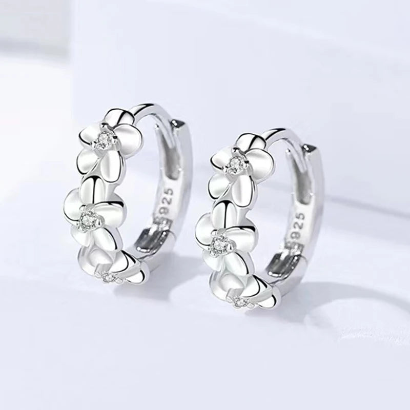 Bulbusbow 925 Sterling Silver Rose Flower Round Hoop Earrings with AAA Zircon – Elegant Women’s Jewelry