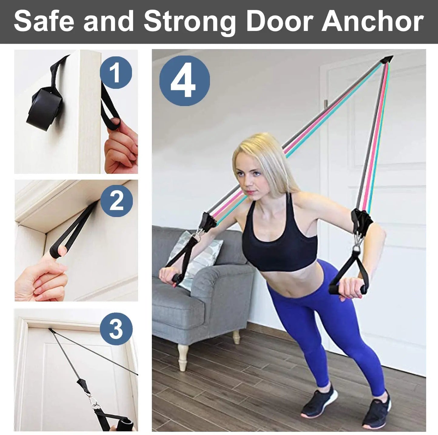 Resistance Band Set Workout Bands Exercise Band 5 Tube Fitness with Door Anchor Handles Legs Ankle Straps and Fitness Stick