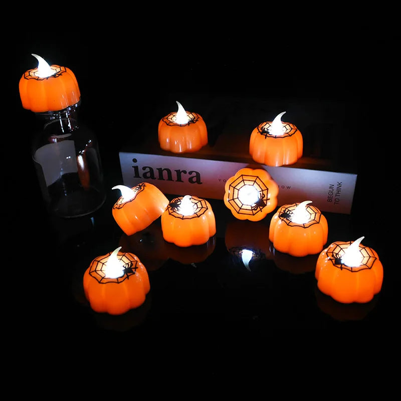 6Pcs/lot LED Pumpkin Light Halloween Decoration Ornaments Flickering Flameless Nigh Lamp Holloween Party Decoration Supplies