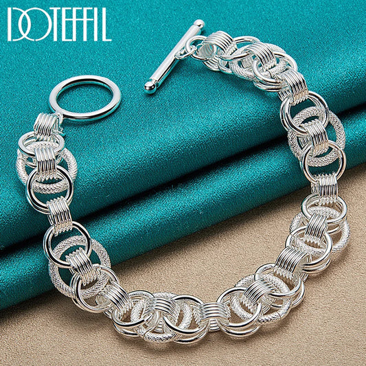 DOTEFFIL 925 Sterling Silver Bracelets Snake Chain Screw Fits European Charm 20cm Length DIY Fashion For Women Man Jewelry Gift