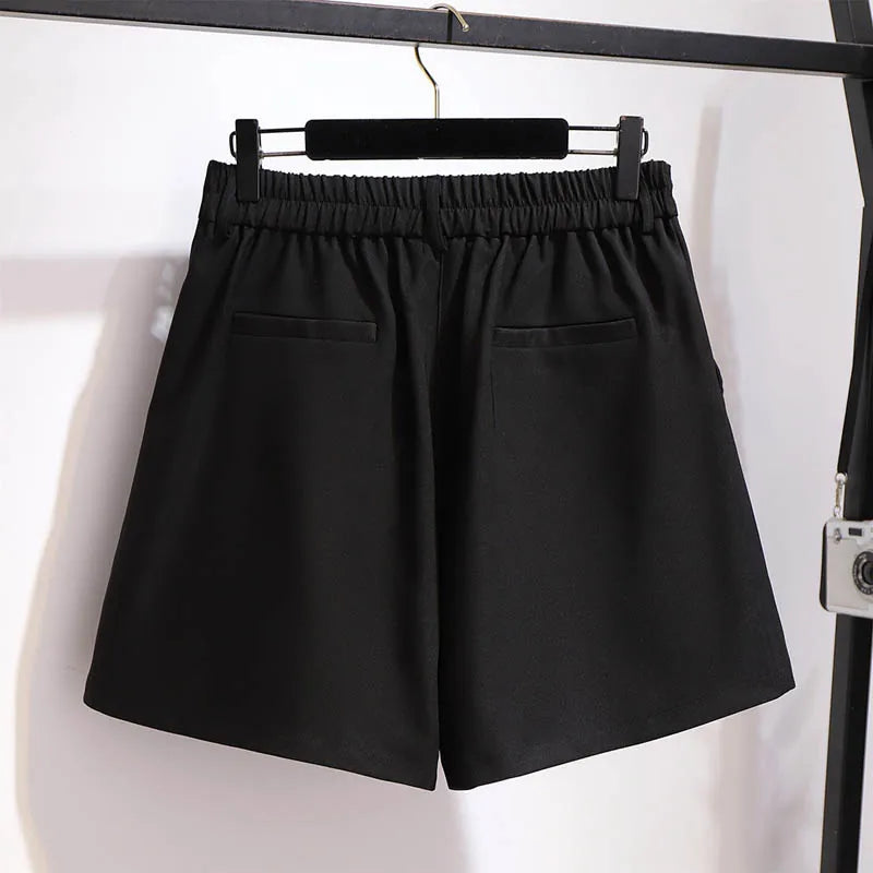 150Kg Plus Size Women's Summer Casual High-Waisted Wide-Leg Shorts 5XL 6XL 7XL 8XL 9XL Thin A-Line Shorts Black