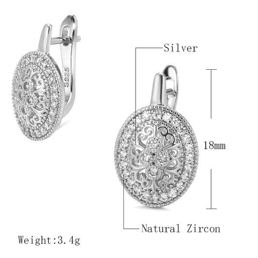 Kinel Classic 925 Sterling Silver Oval Natural Zircon Trendy Spinel Engagement Stud Earrings for Women Fien Jewelry