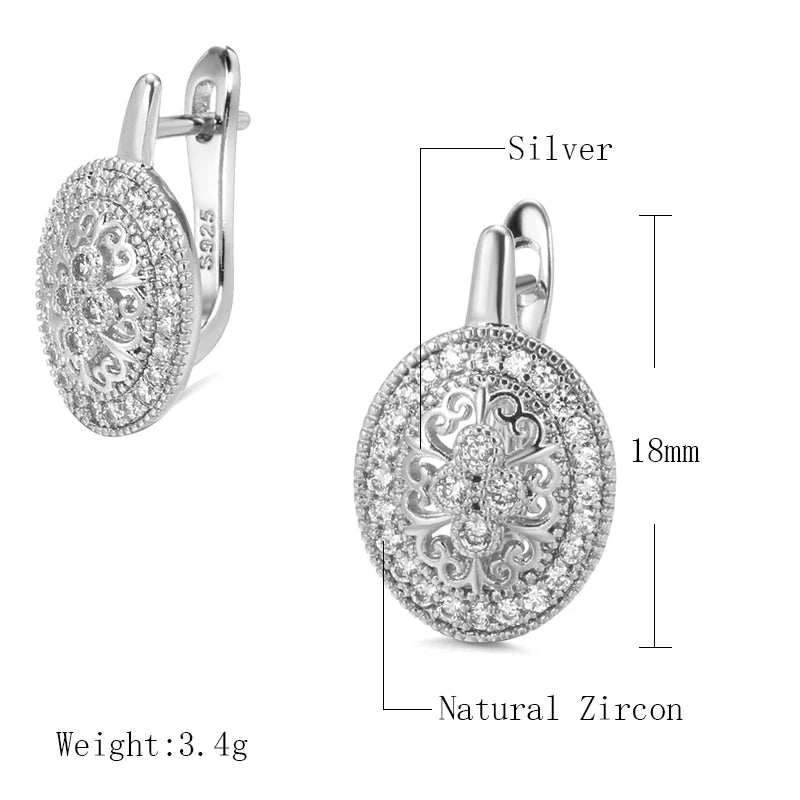 Kinel Classic 925 Sterling Silver Oval Natural Zircon Trendy Spinel Engagement Stud Earrings for Women Fien Jewelry