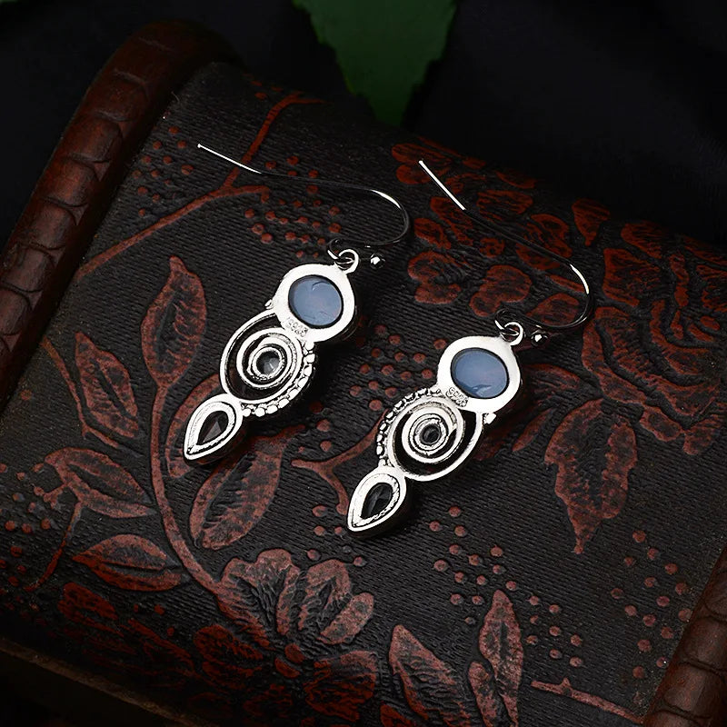 JoiasHome Vintage 925 Sterling Silver Drop Earrings For Women With Round Topaz  Gemstoes Charm Femal Wedding Party Gift