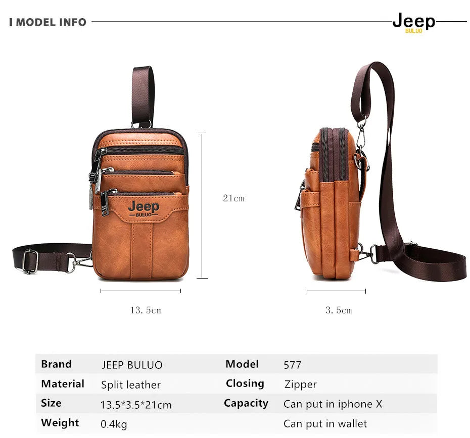 JEEP BULUO Men Shoulder Messenger Bags Small Multi-function Sling Chest Bag Legs Waist Bag For Man New Fashion Casual Crossbody