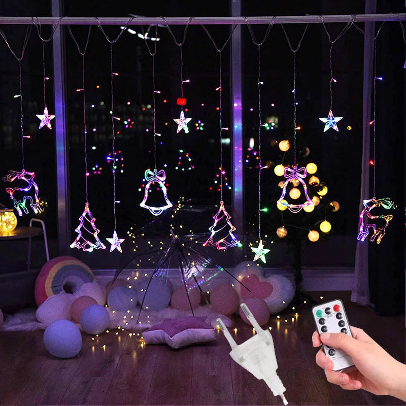 LED Star Lamp Curtain Garland Fairy String Lights Christmas Decoration Outdoor For Holiday Wedding Party 2023 New Year Decor