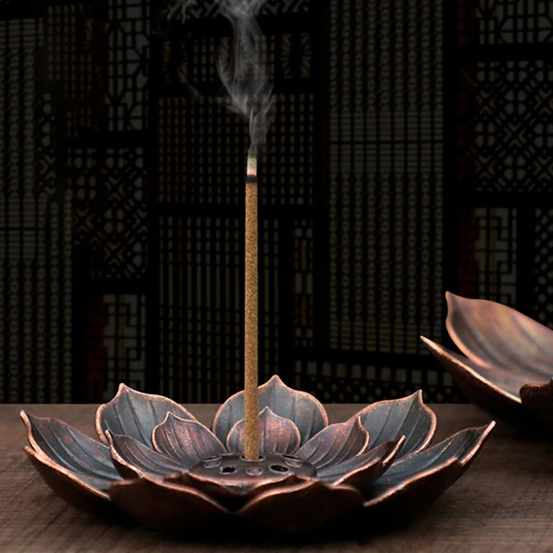 1x Alloy Incense Burner Stick Holder Buddhism Lotus Line Incense Plate Sandalwood Coil Base Temples Yoga Studios Home Decoration