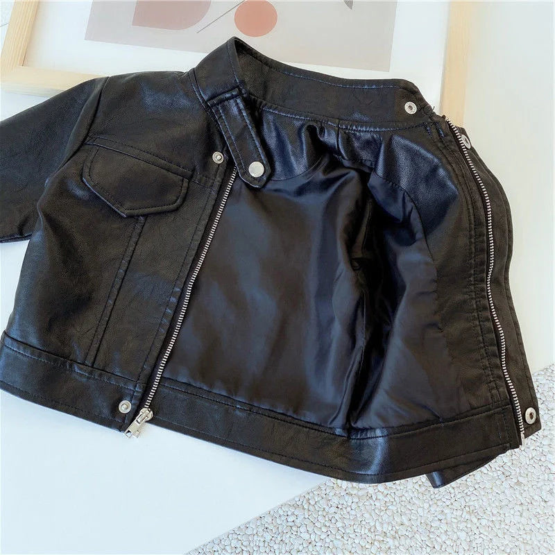 Spring Autumn Children Boys Girls leather jacketJacket 2021 New Fashion Handsome Baby Zipper Coat Kids Outerwear Leather Jacket