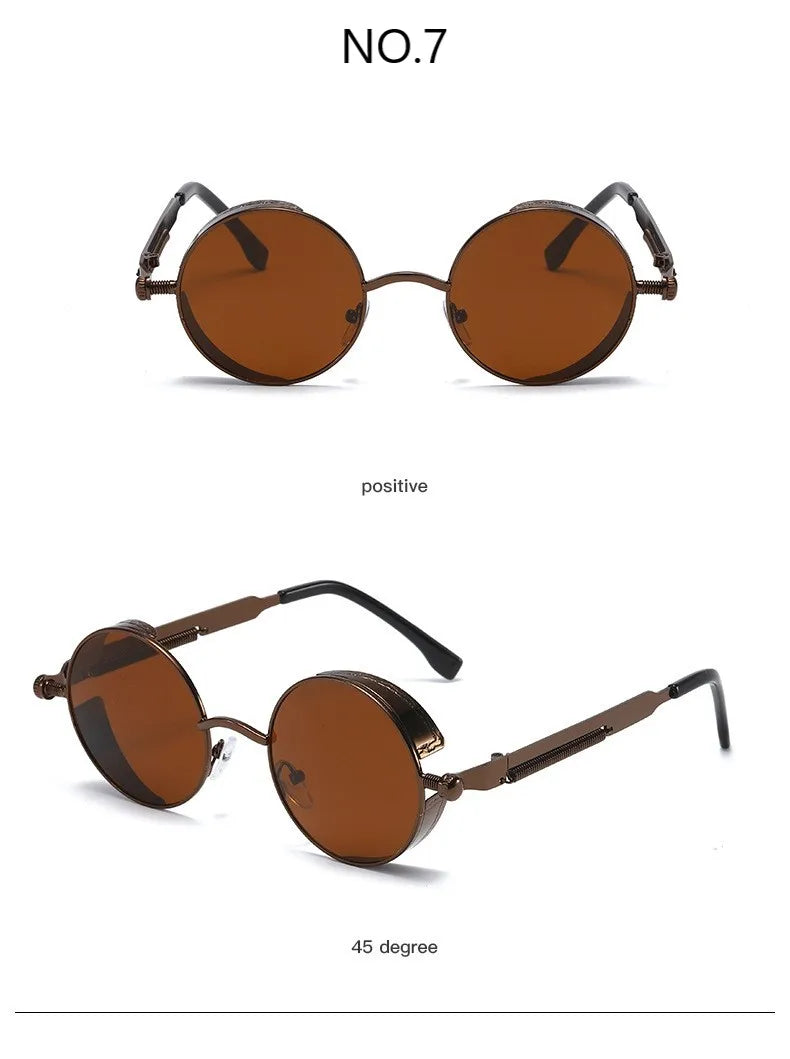 Metal Steampunk Sunglasses Men Women Fashion Round Glasses Brand Designer Vintage Sun Glasses High Quality Oculos de sol 2021