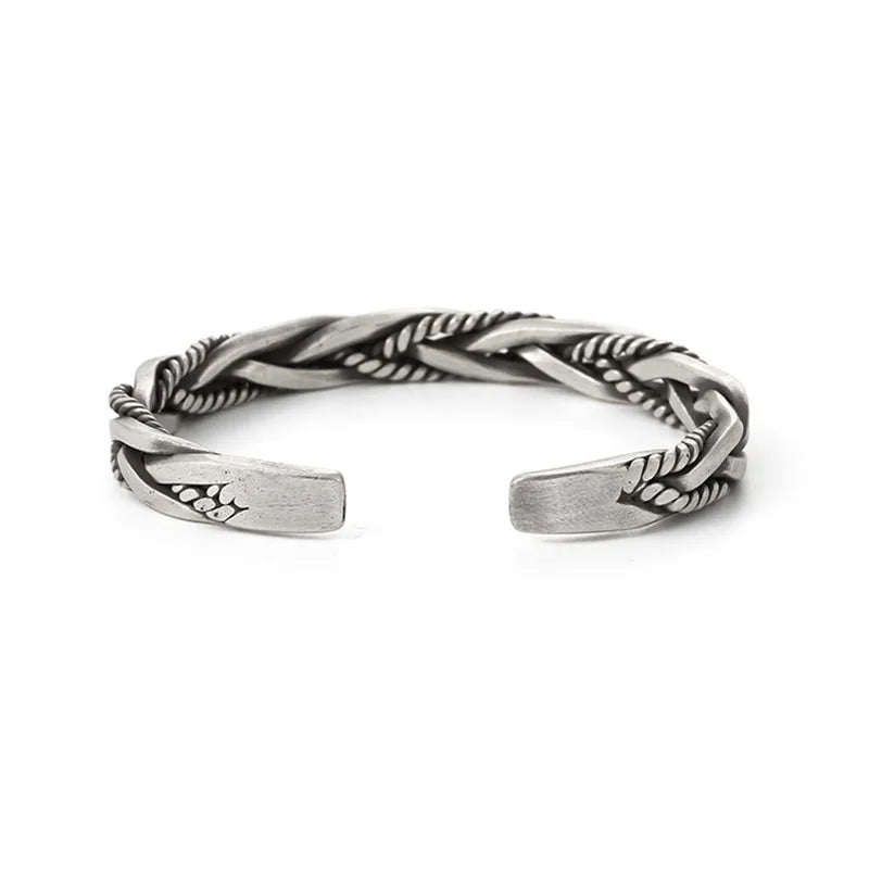 925 Sterling Silver Twisted Woven Bracelet bangle Cuff man women Retro Thai Original Handmade Exquisite Unique Opening Gift