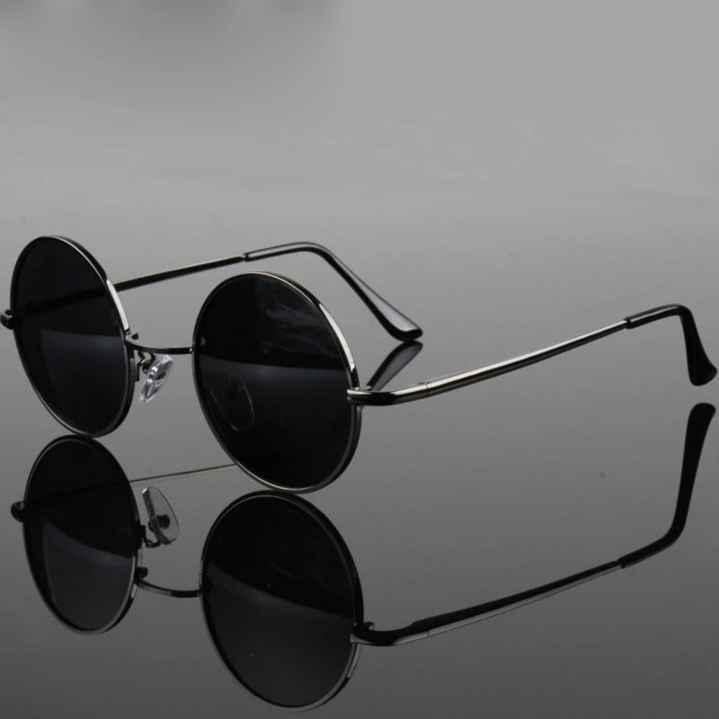 Retro Vintage Round Polarized Sunglasses Men Brand Designer Sun Glasses Women Alloy Metal Frame Black Lens Eyewear Driving UV400