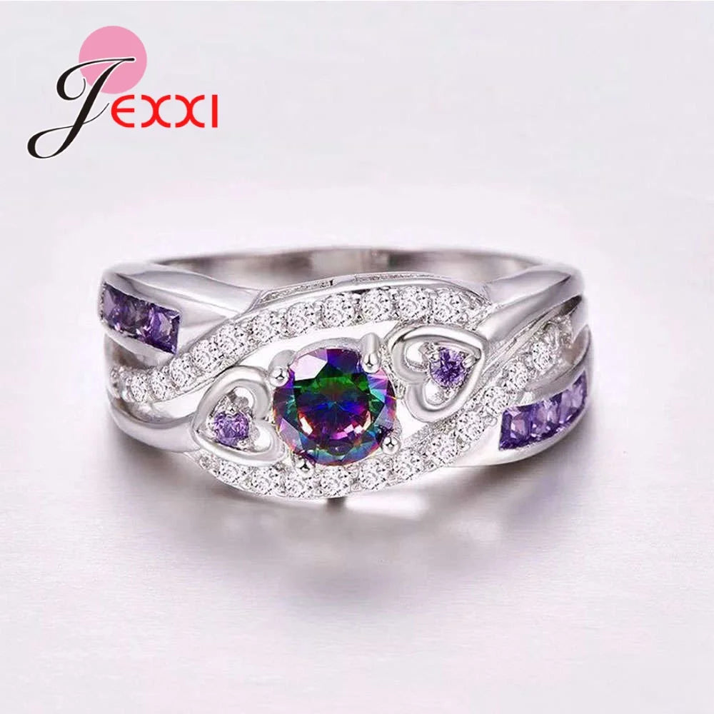 Big Promotion Colorful CZ 925 Sterling Silver Rings Size 6 7 8 9 10 11 12 13 For Women Fashion Jewelry Party Gift Wholesale