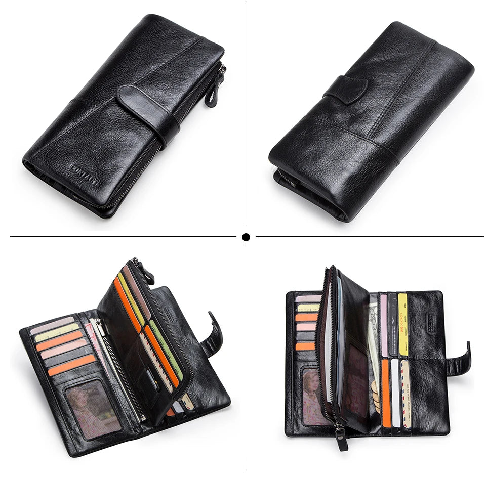 Contact's New Genuine Leather Wallet Fashion Coin Purse For Ladies Women Long Clutch Wallets With Cell Phone Bags Card Holder