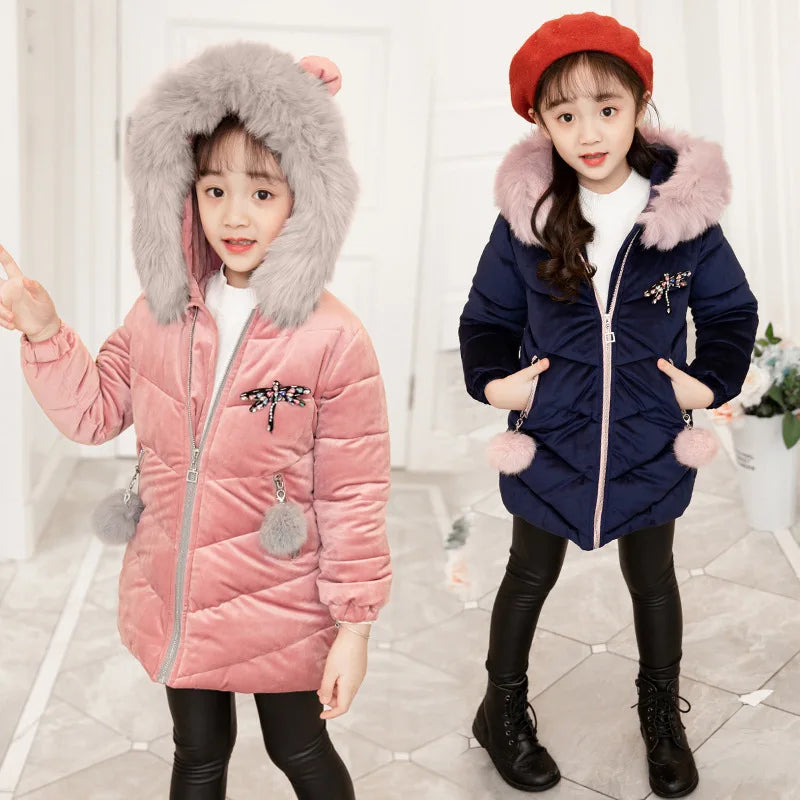 Children Down Coat Winter Teenager Thickened Hooded Cotton-padded Parka Coat Kids Warm Long Jackets Toddler Kids Outerwear