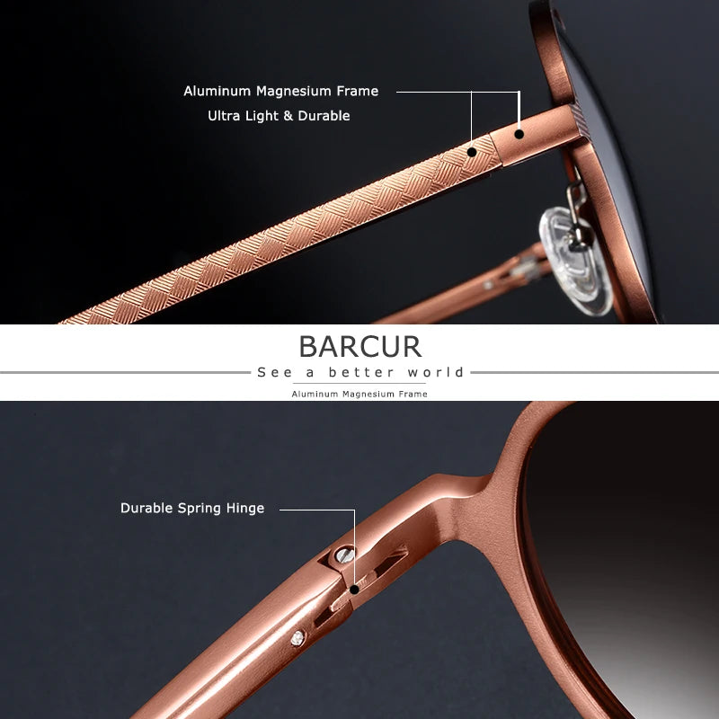 BARCUR Hot Black Goggle Male Round Sunglasses Luxury Brand Men Glasses Retro Vintage Women Sun Glasses UV400 Eyewear