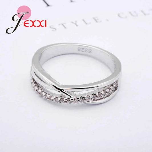 New Wide Cross Cubic Zircon 925 Sterling Silver Ring Fashion Female Jewelry Infinity Women Wedding Rings For Party