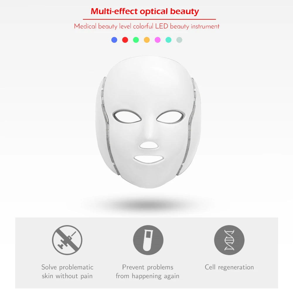 7 Colors Led Facial Mask Led Korean Photon Therapy Face Care Machine Light Therapy Acne Mask Neck Beauty Led Mask