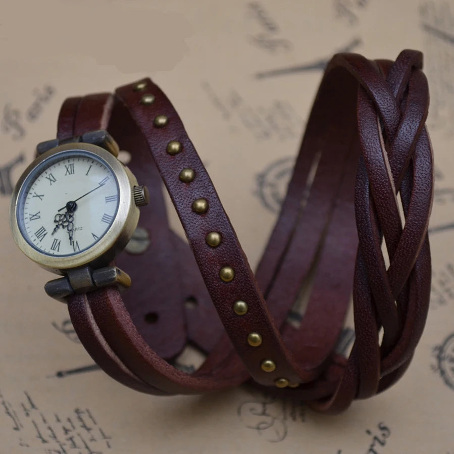 Shsby New Roma Vintage Cowhide Spirally Wound Watchband Roman Numerals Weave Braid Watch Women Leather Strap Watches