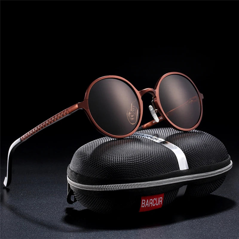 BARCUR Hot Black Goggle Male Round Sunglasses Luxury Brand Men Glasses Retro Vintage Women Sun Glasses UV400 Eyewear