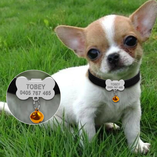 Personalized Dog Collars Custom Chihuahua Puppy Cat Collar Bone ID Tags Engraved For Small Medium Dogs Free Gift Bell  XS S