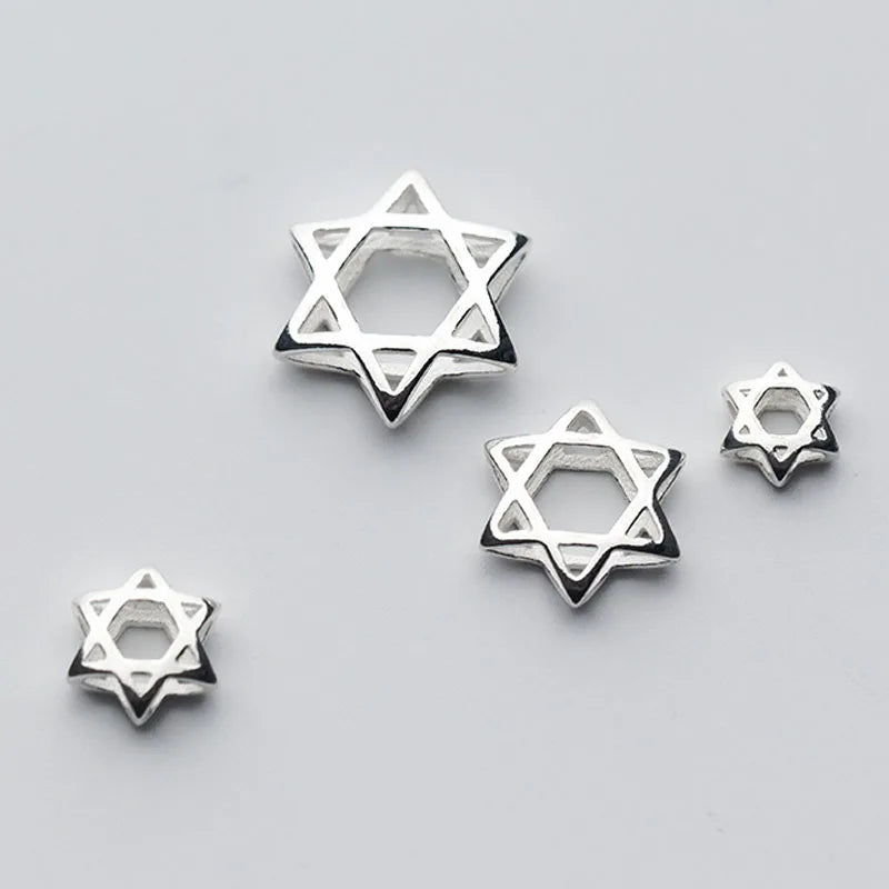 100% 925 Sterling Silver Craft Hollow Spacer Beads 7.5 9.5 12.5 13.5 15.5mm Fashion Star of David Charm Beads Diy Jewelry Making