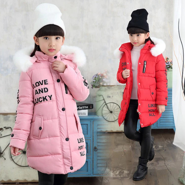 Children Down Coat Winter Teenager Thickened Hooded Cotton-padded Parka Coat Kids Warm Long Jackets Toddler Kids Outerwear