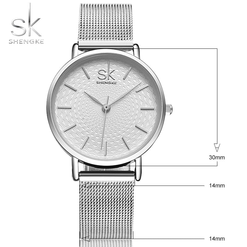 SK Super Slim Sliver Mesh Stainless Steel Watches Women Top Brand Luxury Casual Clock Ladies Wrist Watch Lady Relogio Feminino