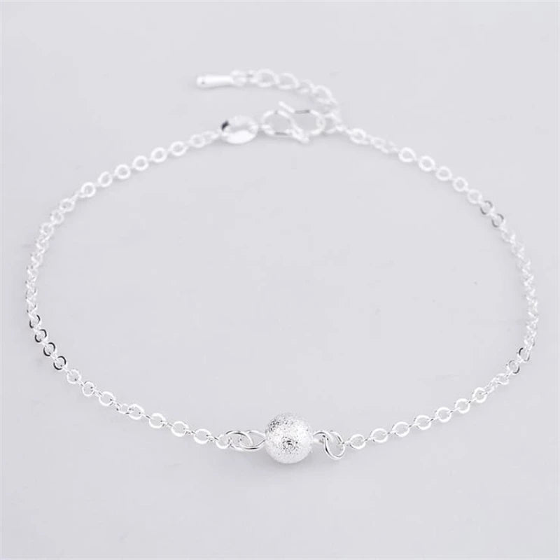 KOFSAC New Fashion Frosted Beads 925 Sterling Silver Anklets For Women Ankle Chain Bracelet Foot Jewelry Girl Party Best Gifts