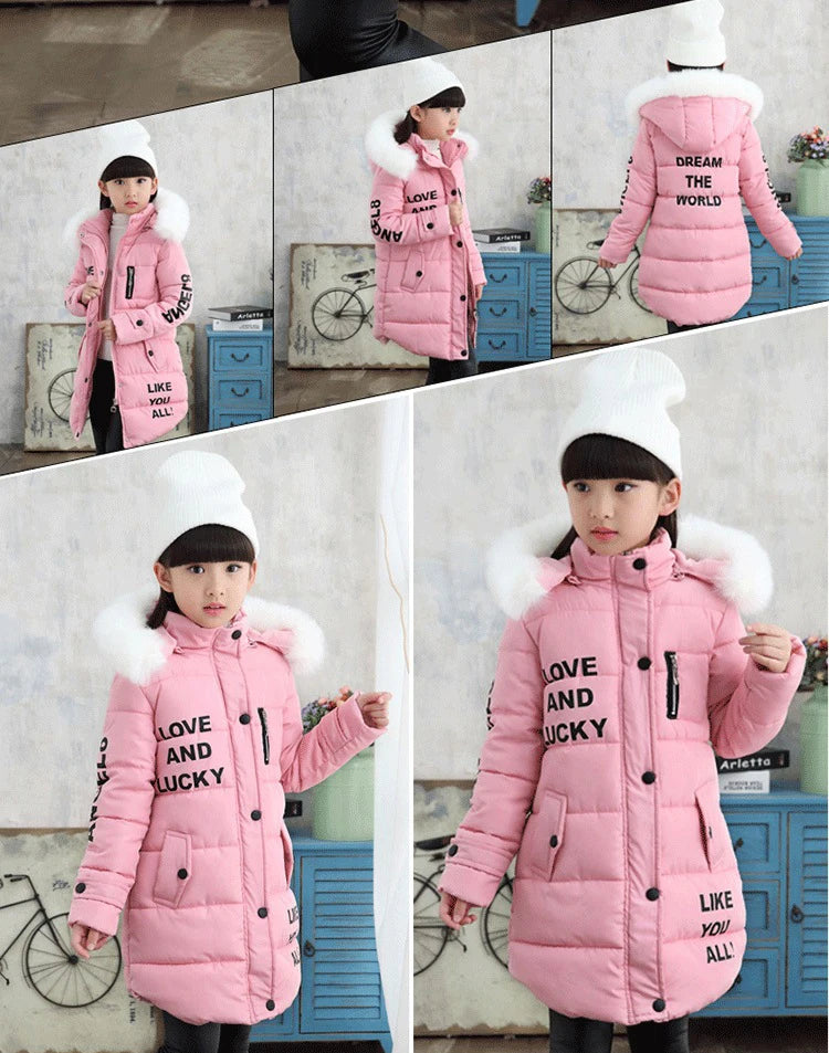 Children Down Coat Winter Teenager Thickened Hooded Cotton-padded Parka Coat Kids Warm Long Jackets Toddler Kids Outerwear