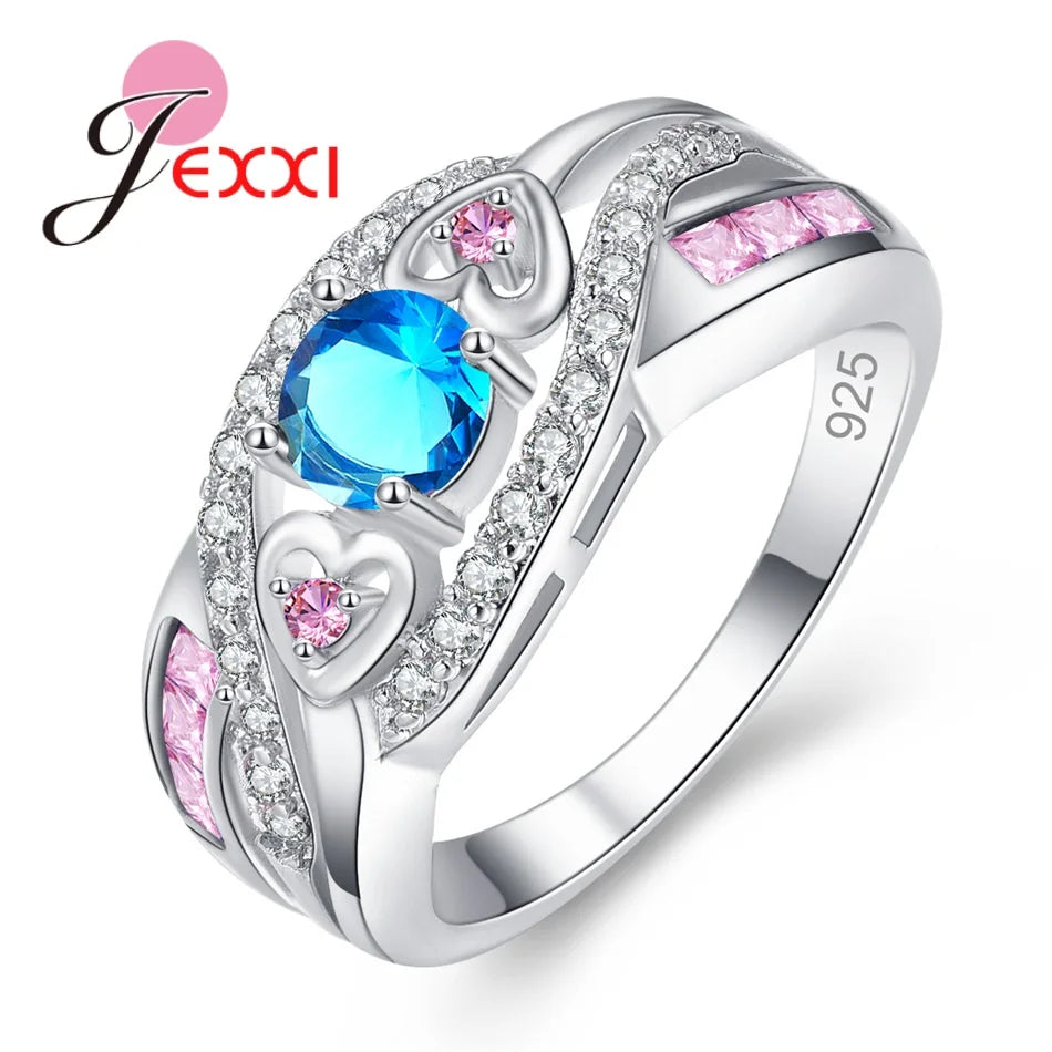 Big Promotion Colorful CZ 925 Sterling Silver Rings Size 6 7 8 9 10 11 12 13 For Women Fashion Jewelry Party Gift Wholesale