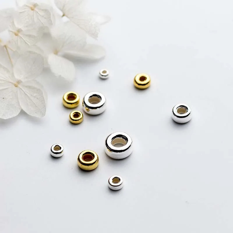 10pcs 925 Sterling Silver Flat Round Spacer Beads 3mm 4mm 5mm 6mm 7mm Handmade Gold Silver Color Charm Beads DIY Jewelry Making