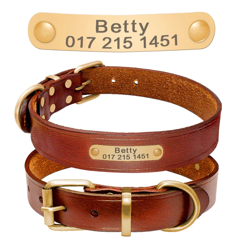 Personalized Dog ID Collar Genuine Leather Small Medium Dogs Cat Collar Custom Pet Name And Phone Number Free Engraving