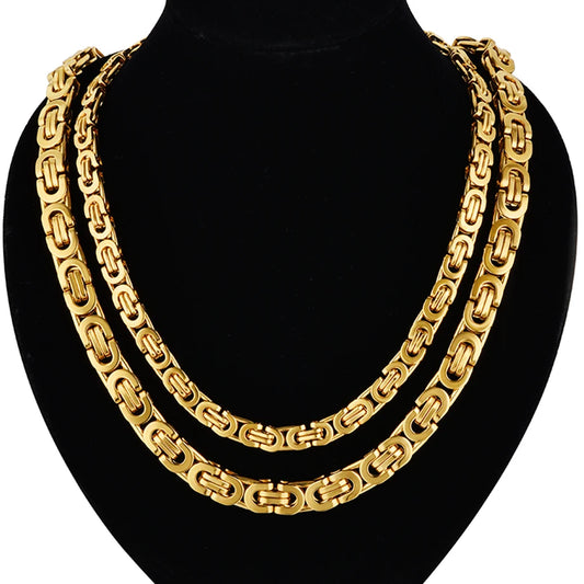 Dropshipping Chunky Men Fashion Gold Color Necklace 6MM Stainless Steel Byzantine Chains Street Hip Hop Jewelry