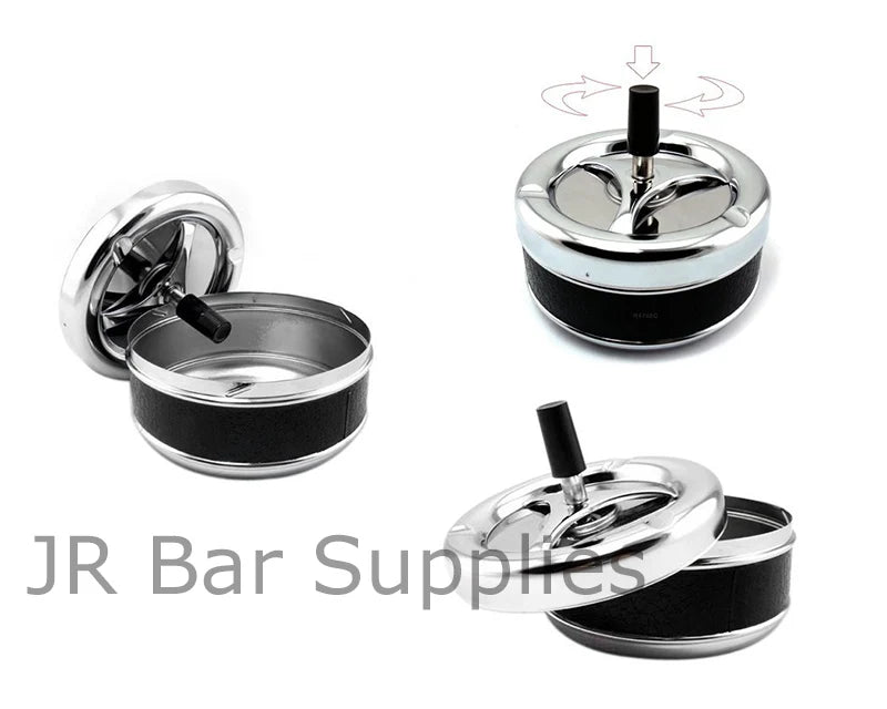 Free Shipping Round Push Down Spinning Metal Ashtray with Cigarette Cigar Smoking Smoke Ash Tray - Black