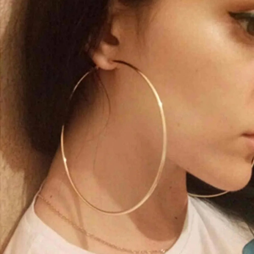 Bulbusbow Exaggerated Big Smooth Circle Hoop Earrings for Women | 40-80mm Geometric U Shape Ear Buckle Hoops | Fashion Zinc Alloy Jewelry