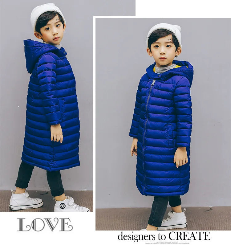 Children Down Coat Winter Teenager Thickened Hooded Cotton-padded Parka Coat Kids Warm Long Jackets Toddler Kids Outerwear