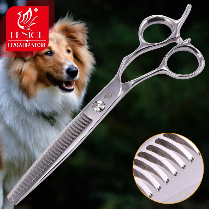 Fenice Professional Japan 440c 6.5/7.0 inch pet dog grooming thinning scissors toothed blade shears thinning rate about 35%