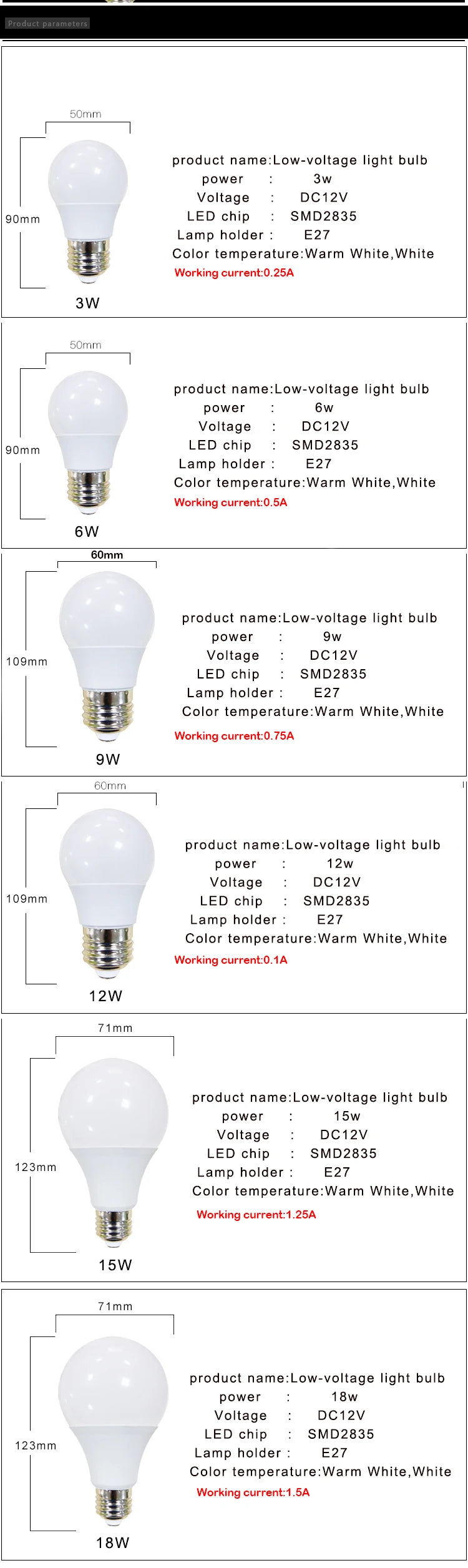 E27 LED Bulb Lights DC 12V smd 2835chip lampada luz E27 lamp 3W 6W 9W 12W 15W 18W spot bulb Led Light Bulbs for Outdoor Lighting